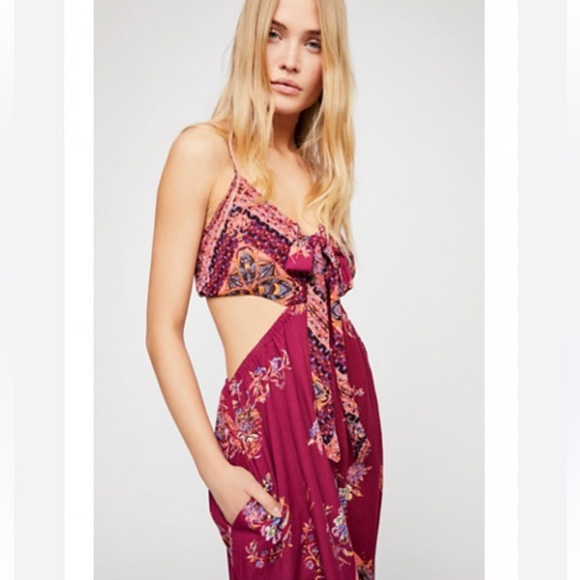 Free People Women's Floral boho cut out Jumpsuit romper - Picture 2 of 6